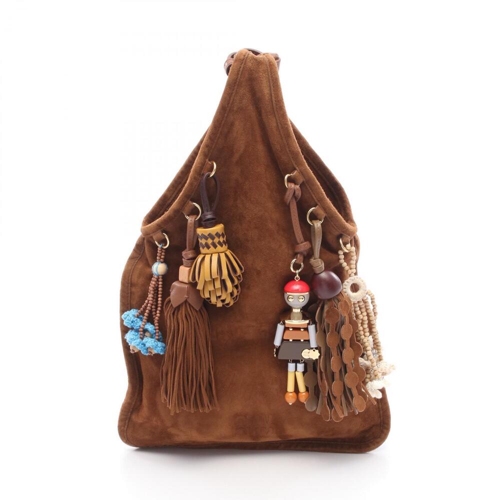 Miu Miu Camoscio Charms Top Handle Bag Sheepskin Leather Brown